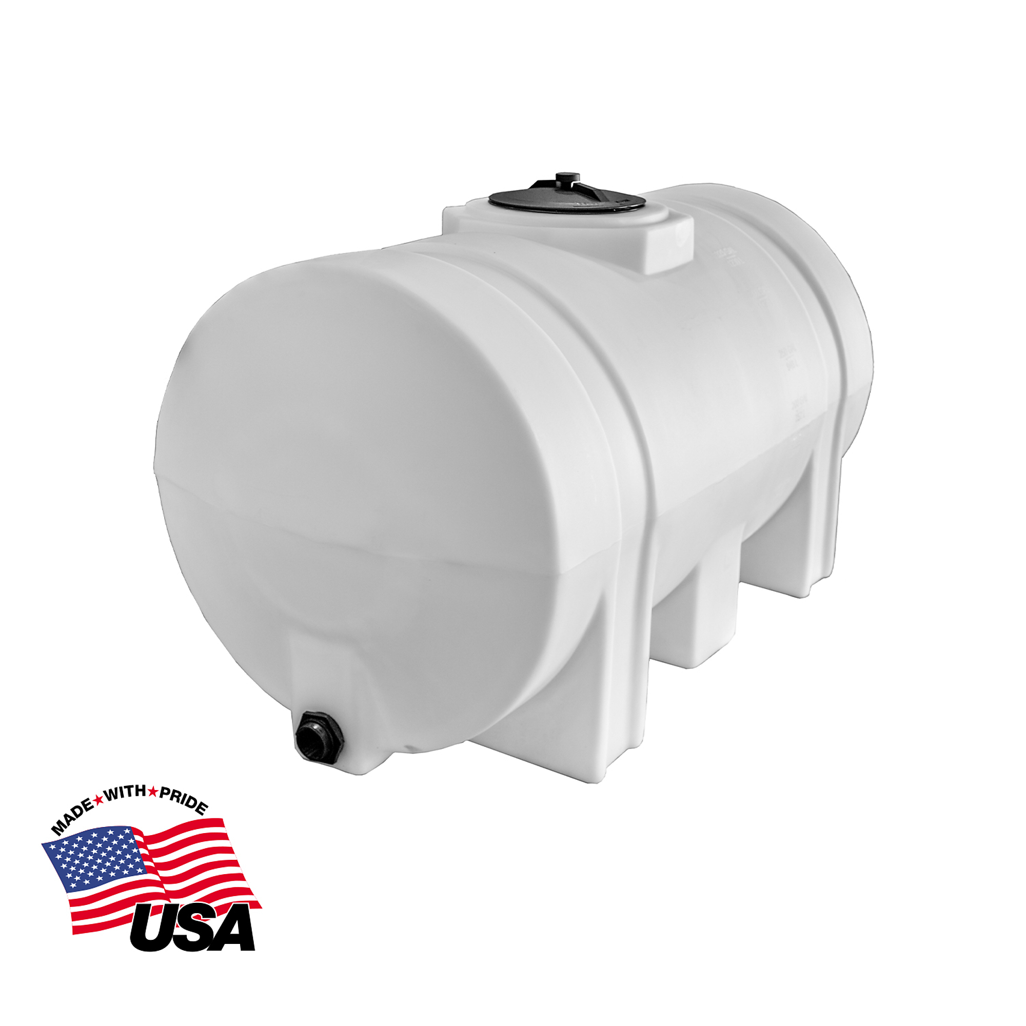 RomoTech 125 Gallon Water Tank - Horizontal with Legs,BPA Free Poly Tank for Non-Flammable,  Liquids, UV-Resistant Storage, 3/4" NPT Outlet, Made in USA, Natural, Model# 82123949